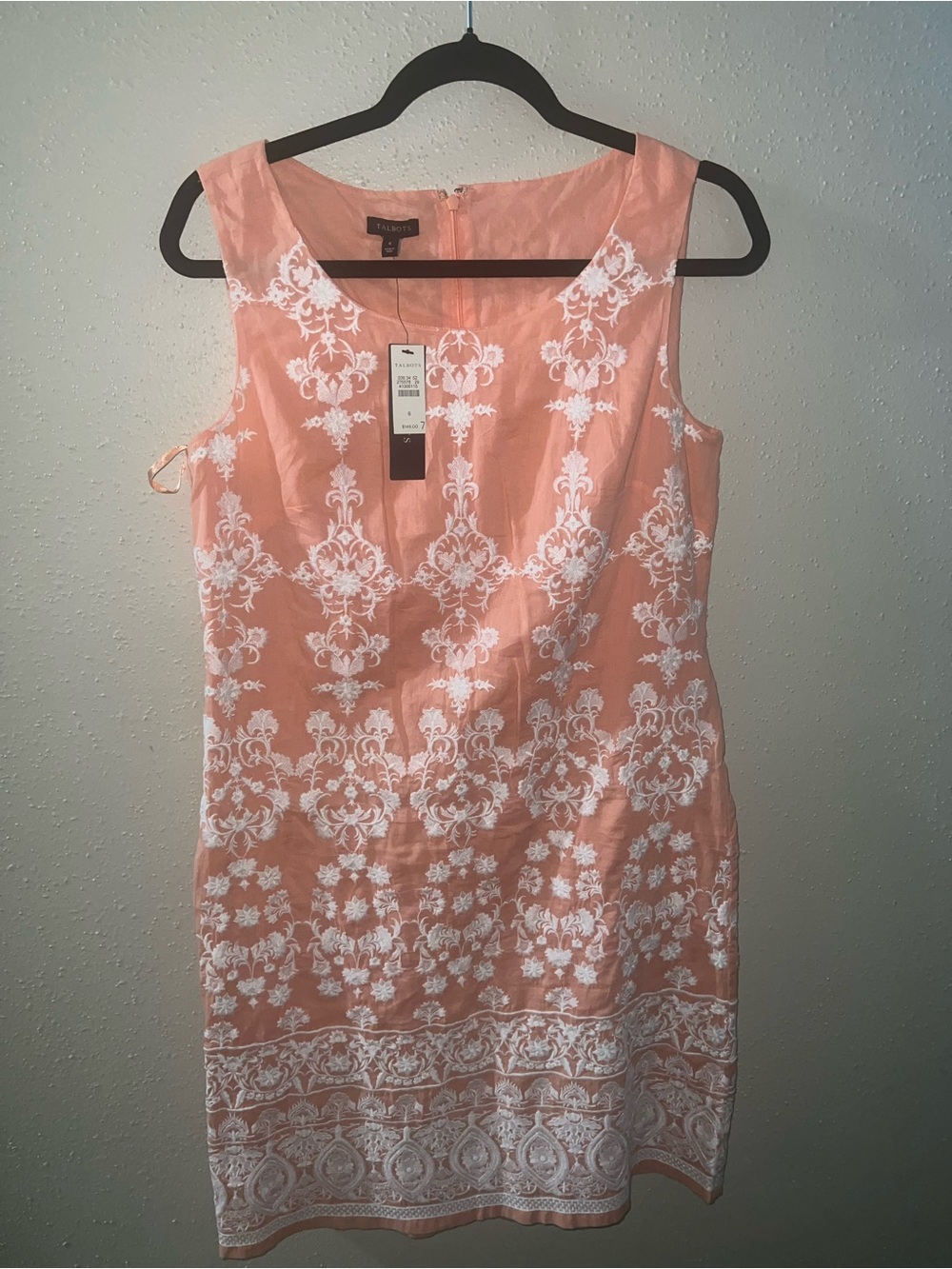 Talbots Coral Pink Sleeveless Embroidered Midi Dress